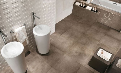 Boden Greige Großformat & passendes Mosaik, Design-Wandfliese weiß